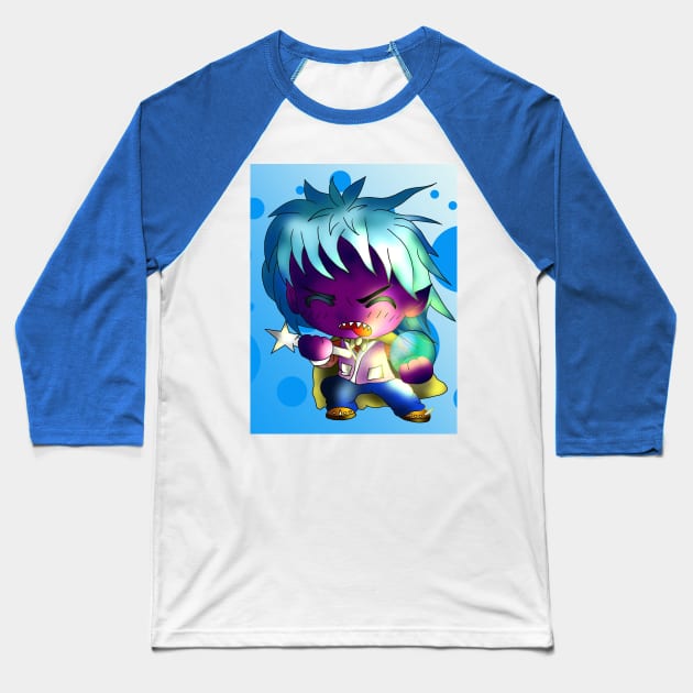 chibi dark elf sorcerer on blue background Baseball T-Shirt by cuisinecat